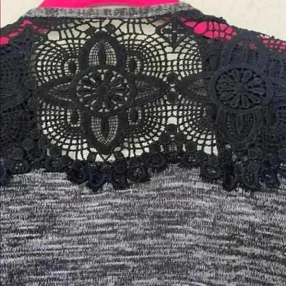 Time and Tru Grey Open Cardigan Black Lace Small - Picture 5 of 5